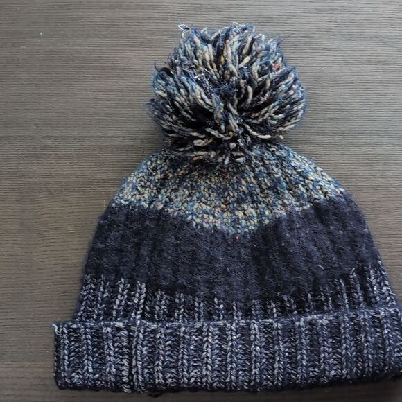 Jcrew cozy rib knit metallic navy Wool alpaca Blend Beanie Pom Pom Hat - Picture 4 of 8